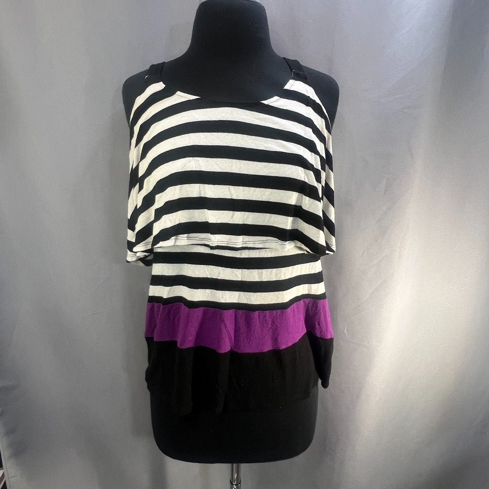 White House Black Market Cold Shoulder Tank Top Womens Small Multicolor Striped